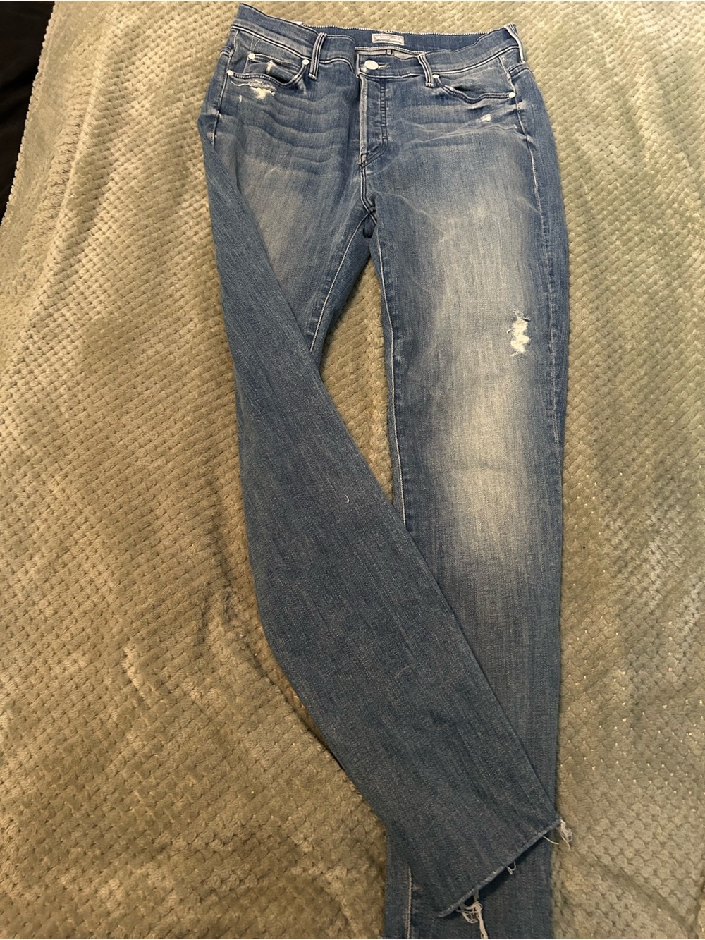 MOTHER Women's Faded Blue Skinny Jeans with Distress